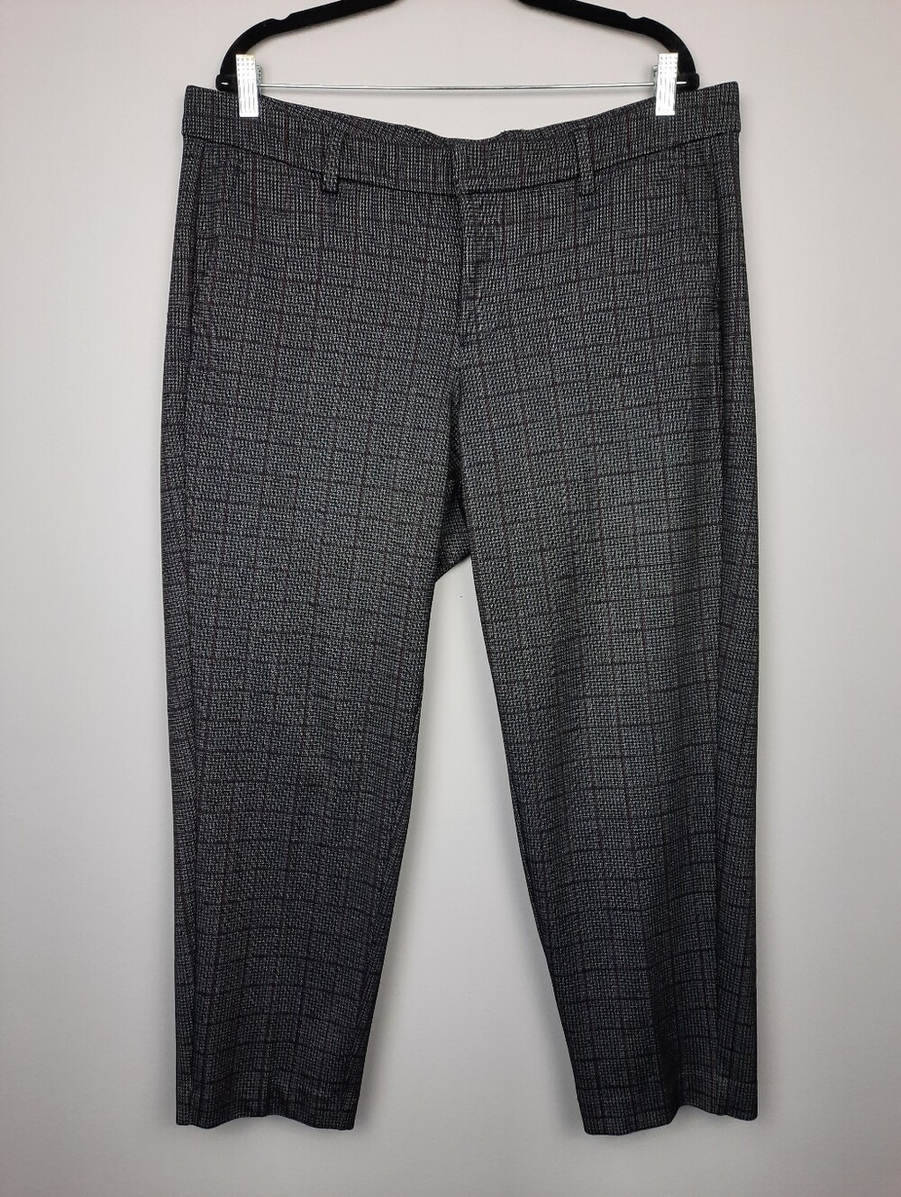 Liverpool Kelsey Gray and Red Plaid Print Straight Leg Ponte Trousers 16W